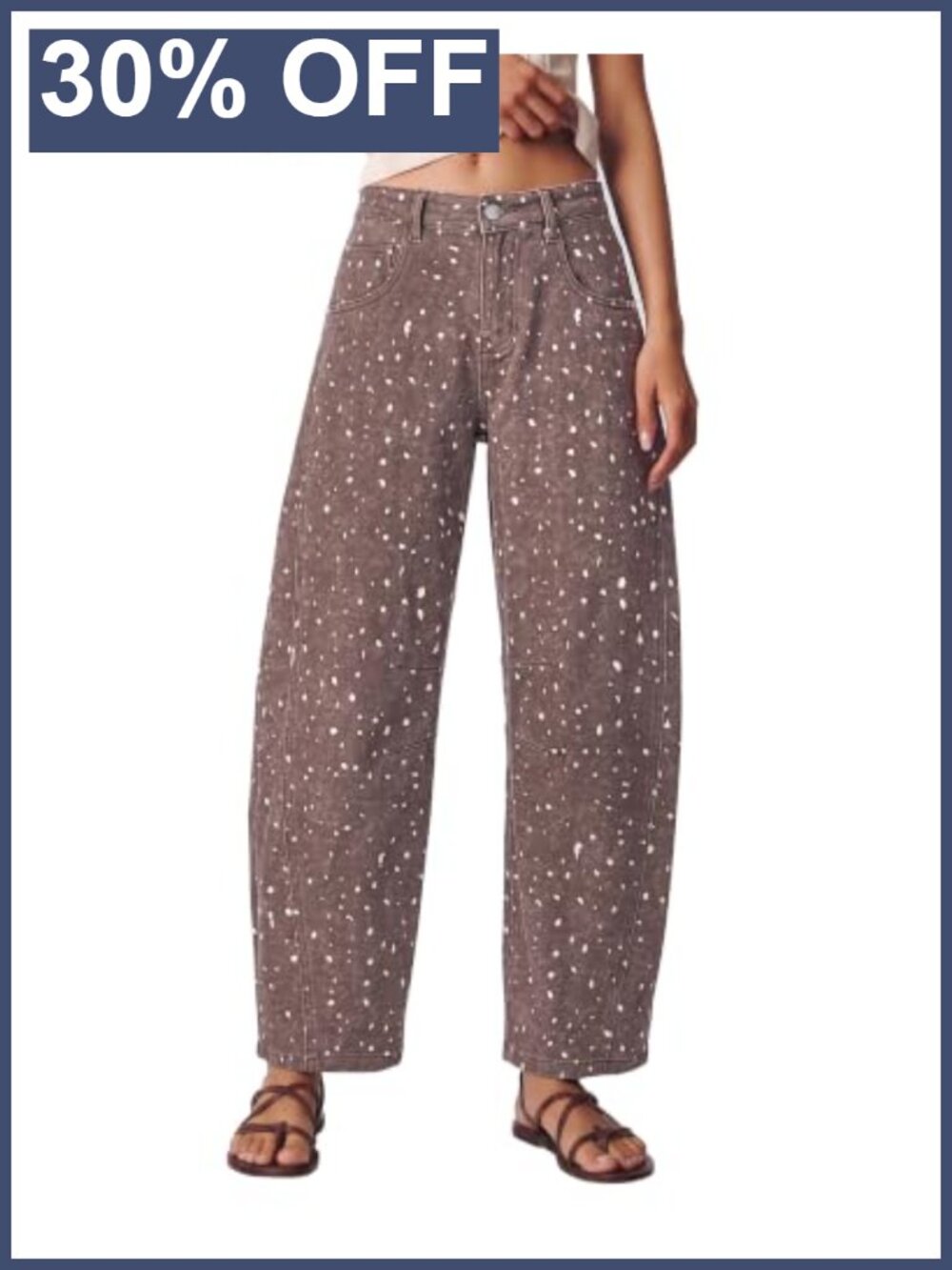 High Rise Deer Print Barrel Jeans Women Relaxed Baggy Denim Pants